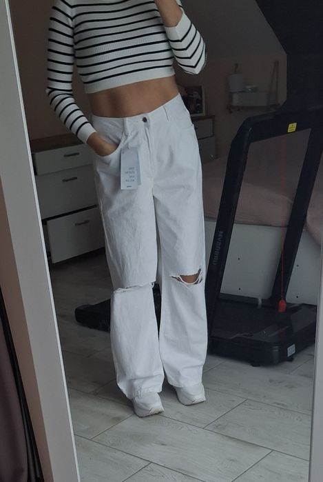 Biale szerokie spodnie Sinsay 42