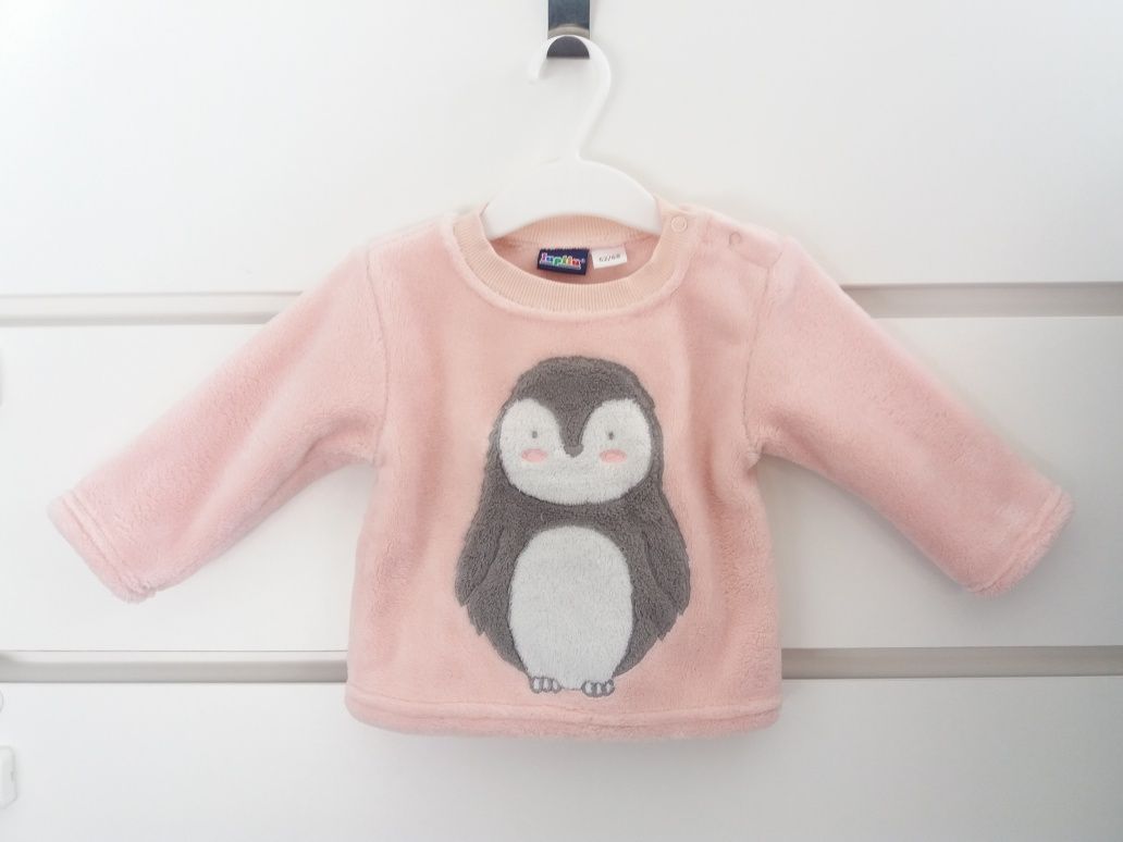 NOWA Pluszowa ciepła bluza r.68-74 bluzka jesienna pingwin pingwinek