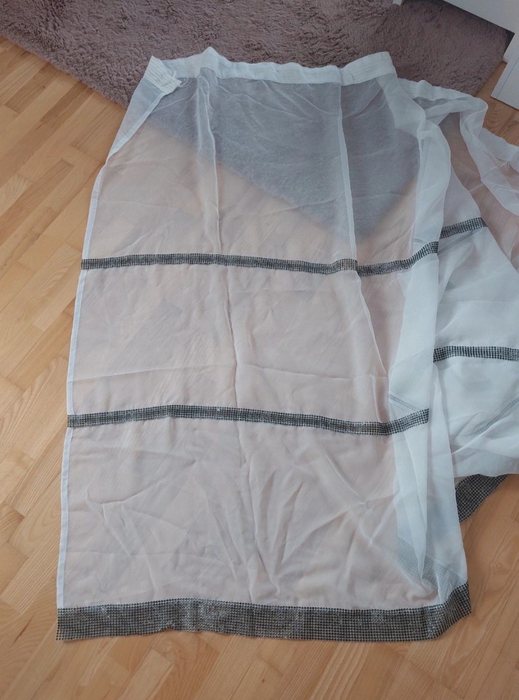 Krótka biała firana cyrkonie 145x285 3szt