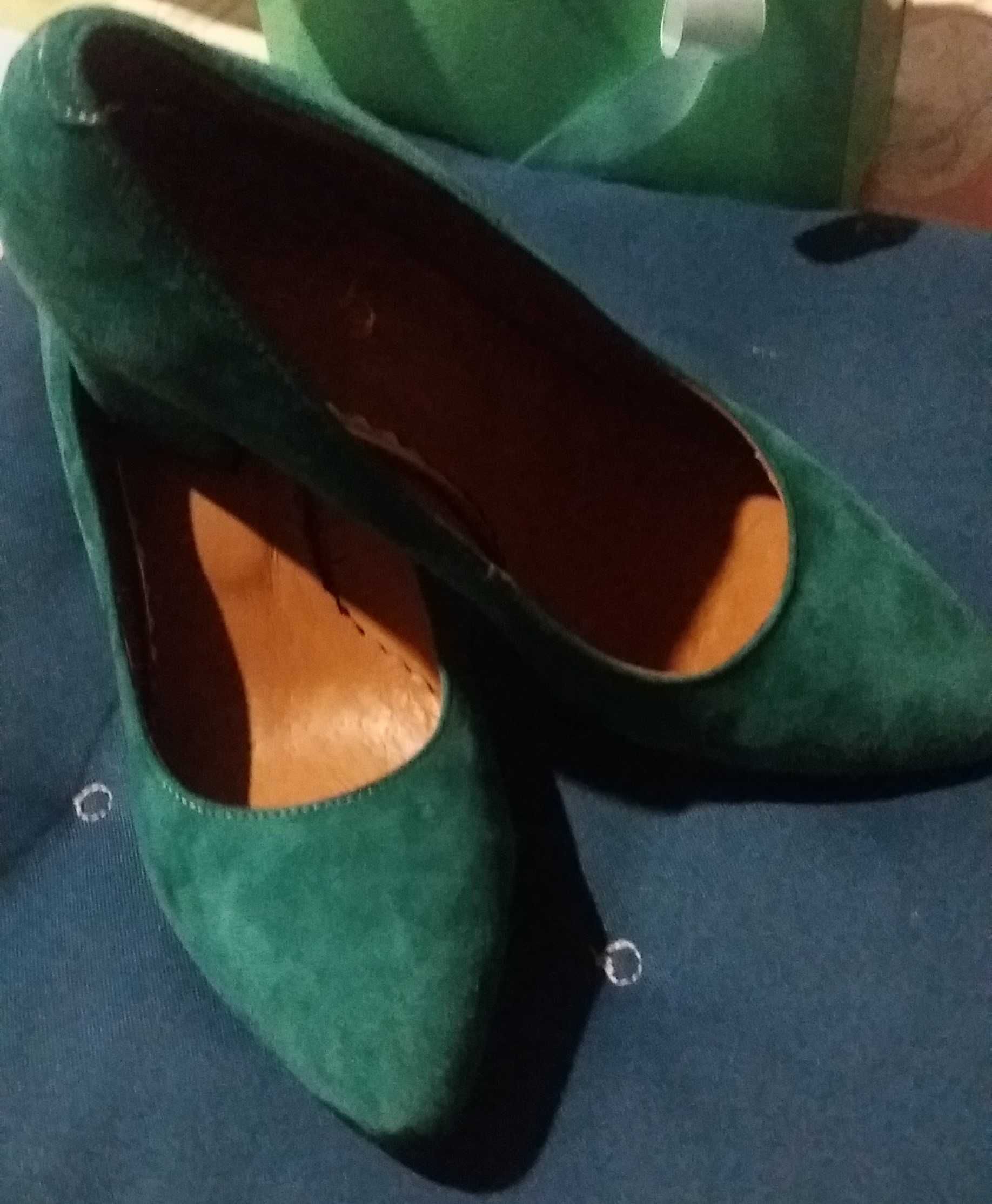 Туфли женские зеленые, натуральный замш, 39 размер