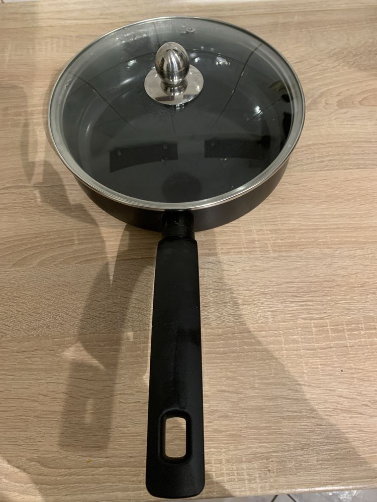 Patelnie Gerlach i Tefal z pokrywkami, kpl nowych garnkow
