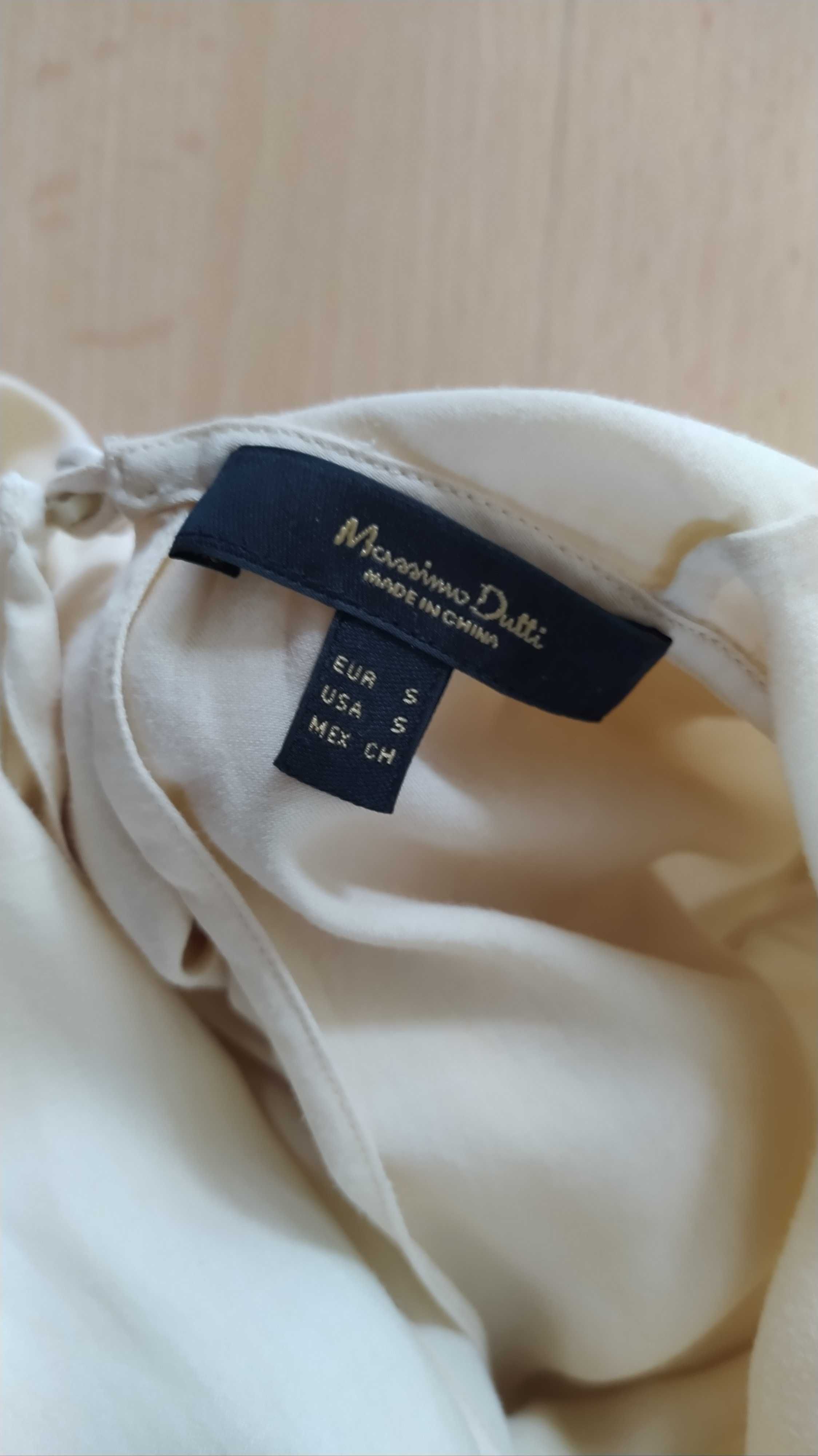 Massimo Dutti S, bluzka beżowa z kokardą, elegancka