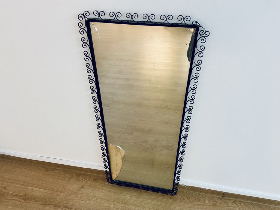 Lustro RAMA metalowa vintage PRL 117 x 50 cm czarna loft