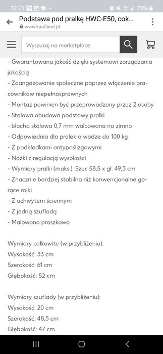 Szafka pod pralkę nowa