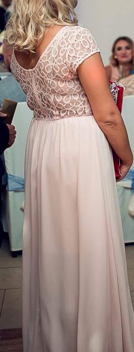 Sukienka długa różowa pudrowy róż Only koronkowa