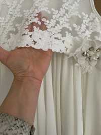 Elegancka sukienka biała komunijna na wesele 134 140 Mała Mi wyszczupl