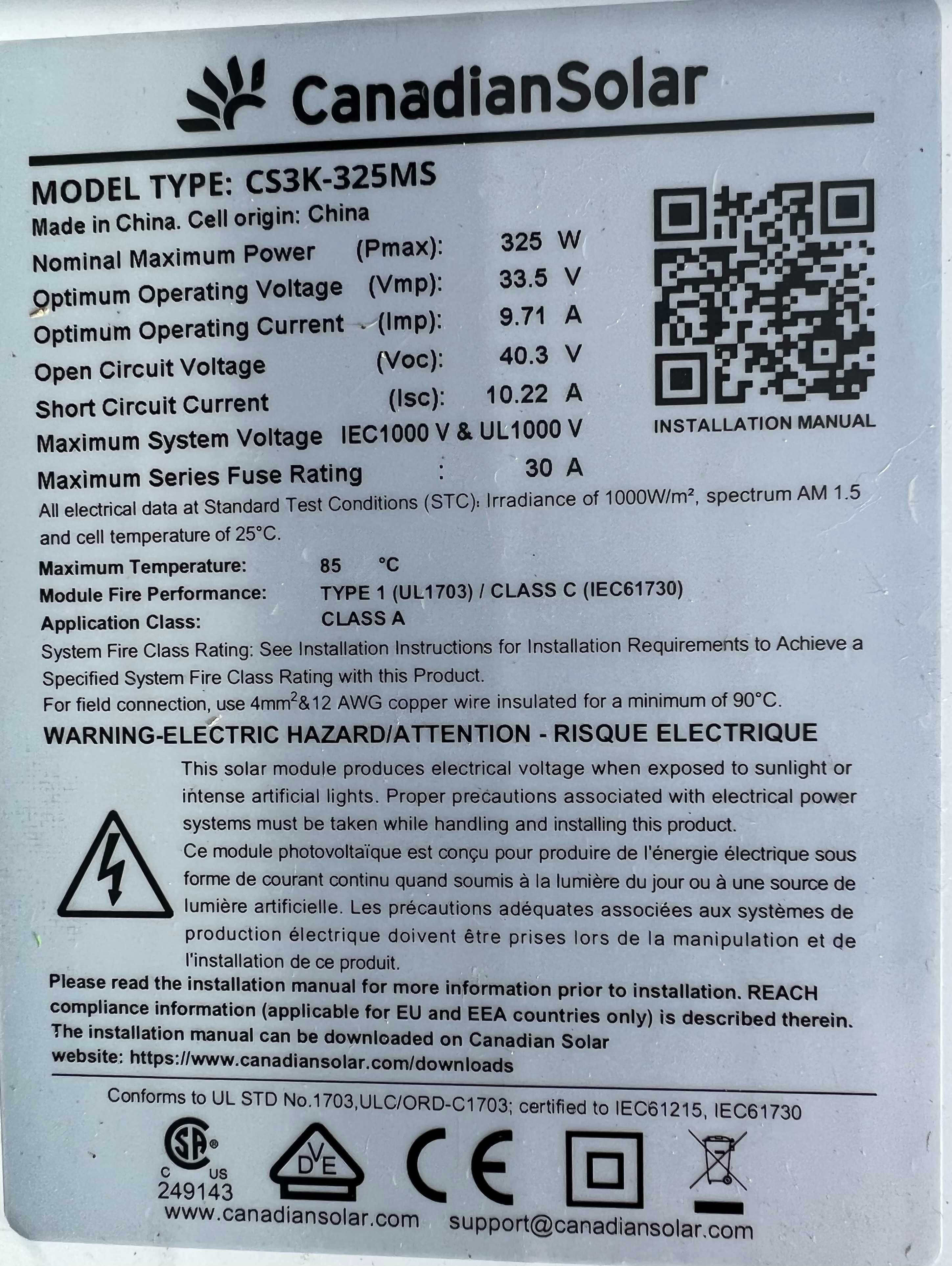 Сонячний модуль - Сонячна панель Canadian Solar 325MS