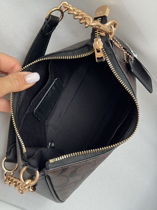 Сумочка Coach Teri коричнева шкіряна чорна сумка на ланцюжку коуч коач