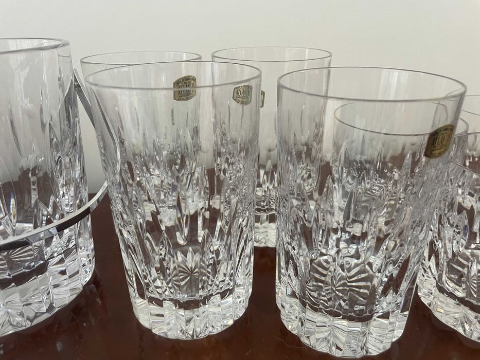 Cristal Atlantis: 4 Whiskey, 4 altos; recipiente para gelo, novos