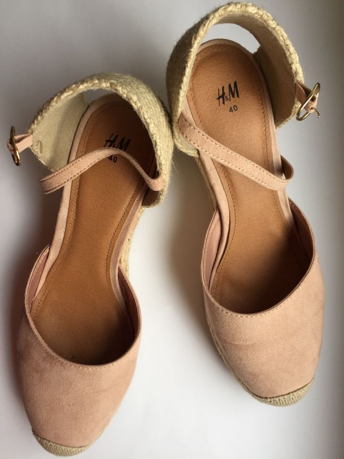 Jasno różowe espadryle, buty na koturnie od H&M w roz 40