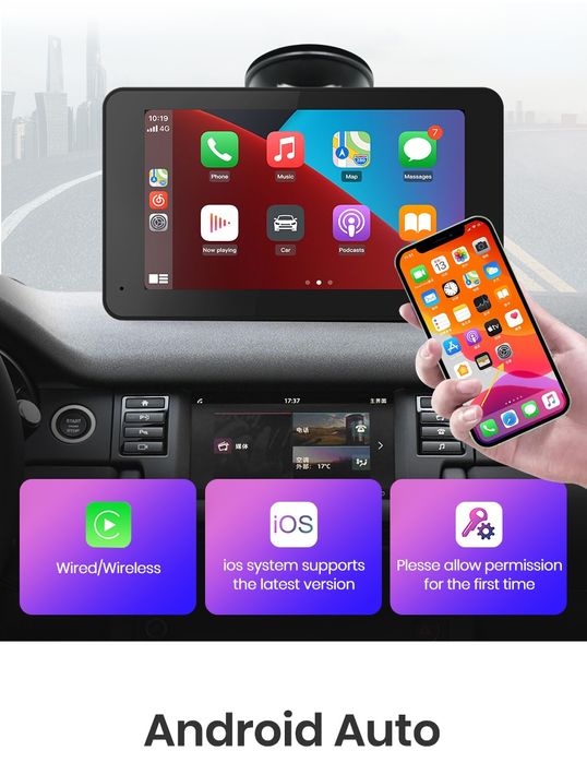 Rádio portátil 7 polegadas com CARPLAY e android auto NOVO