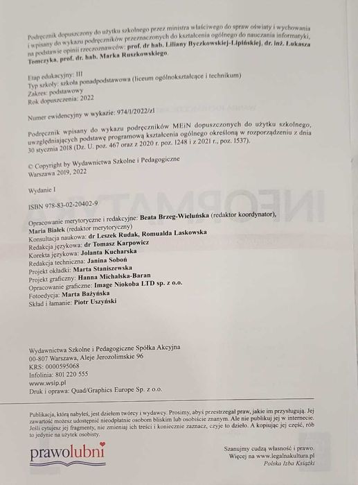 Podręcznik INFORMATYKA 1 Nowa Edycja WSiP
