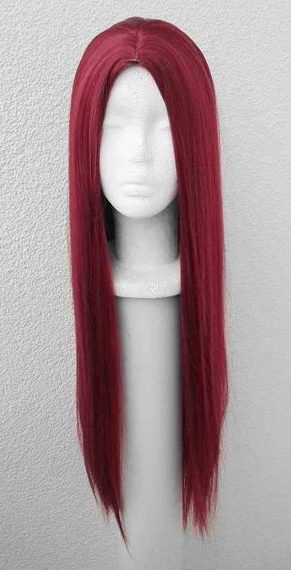 Peruka czerwone wino długa czerwona brodowa cosplay wig bez grzywki