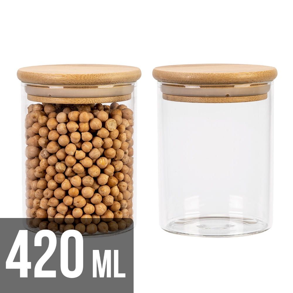 Pojemnik szklany - 420 ml - słoik z drewnianą przykrywką i uszczelką
