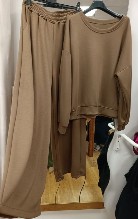 Dres zestaw komplet włoski masełko duży rozmiar brąz