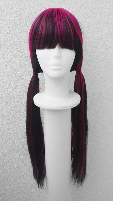 Draculaura Monster High Peruka czarna z różowymi pasemkami cosplay wig