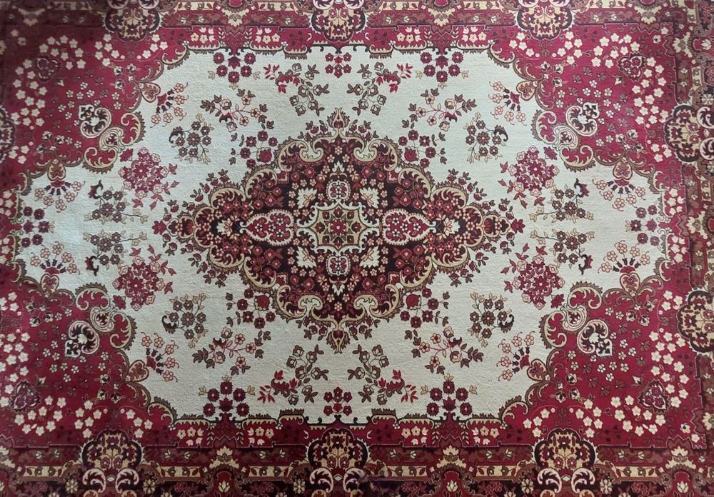 Klasyczny dywan orientalny w kolorach bordo i kremu – 320×155 cm