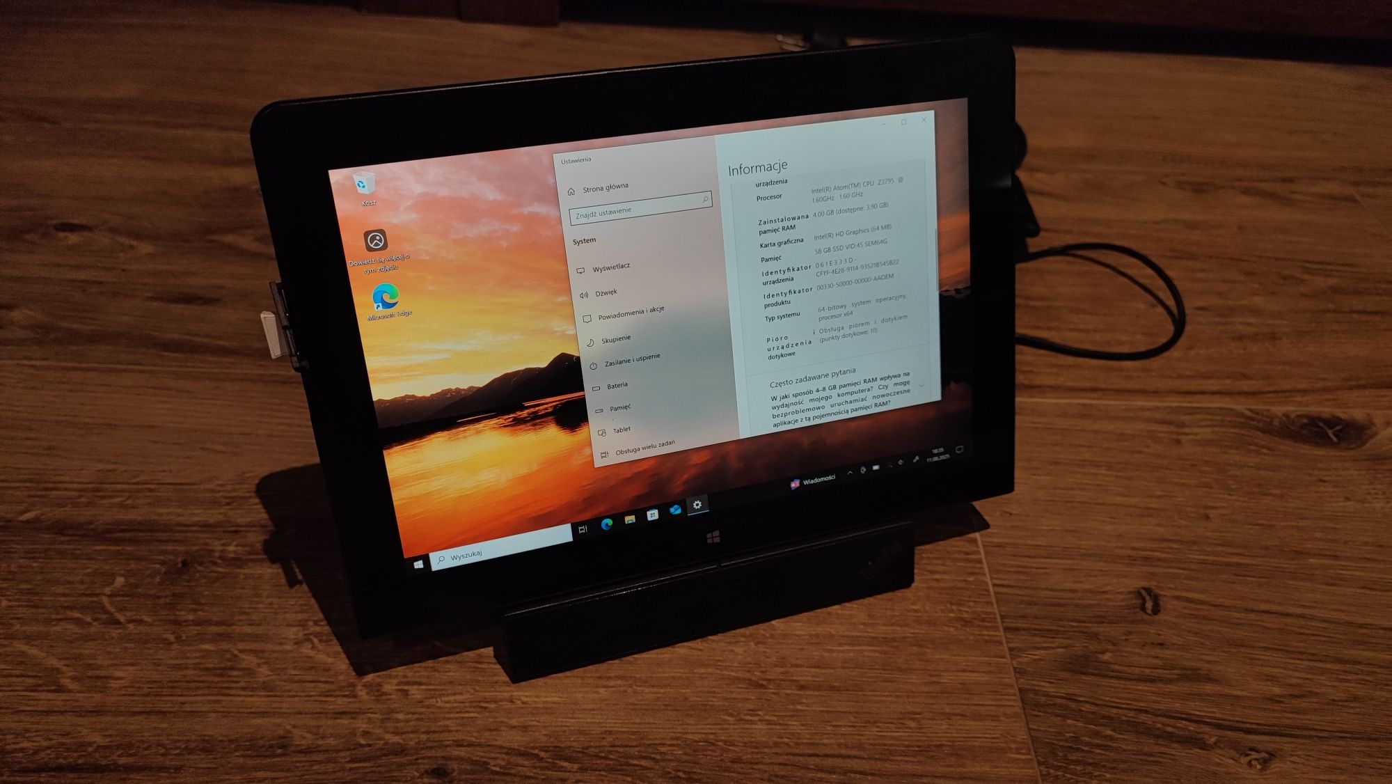 Tablet Lenovo ThinkPad 10 64GB/4GB ram/win10 + stacja dokująca