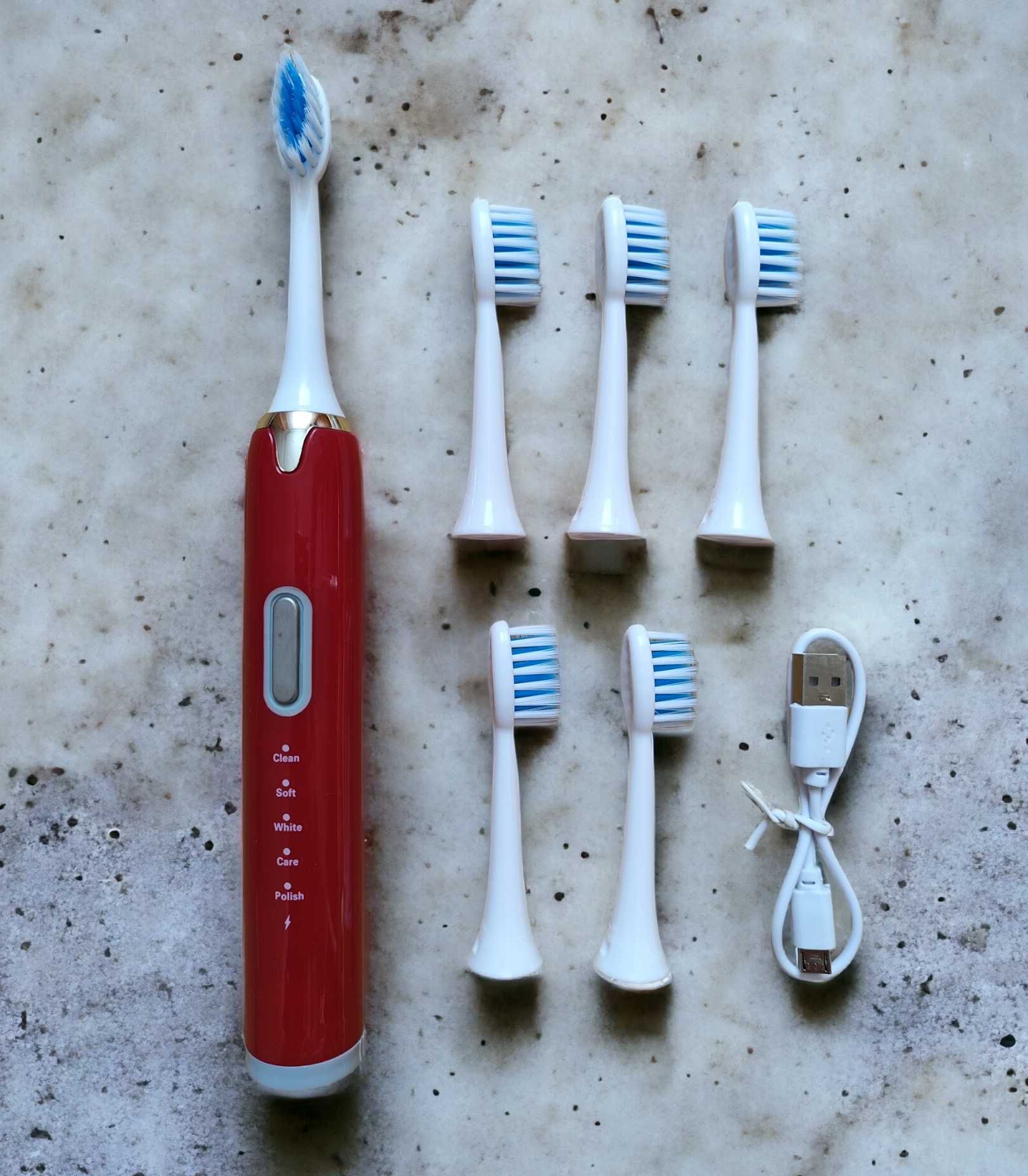Ультразвукова зубна щітка + насадки (5 штук)