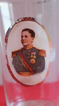 Rei D. Manuel II copo vidro com retrato, 1909