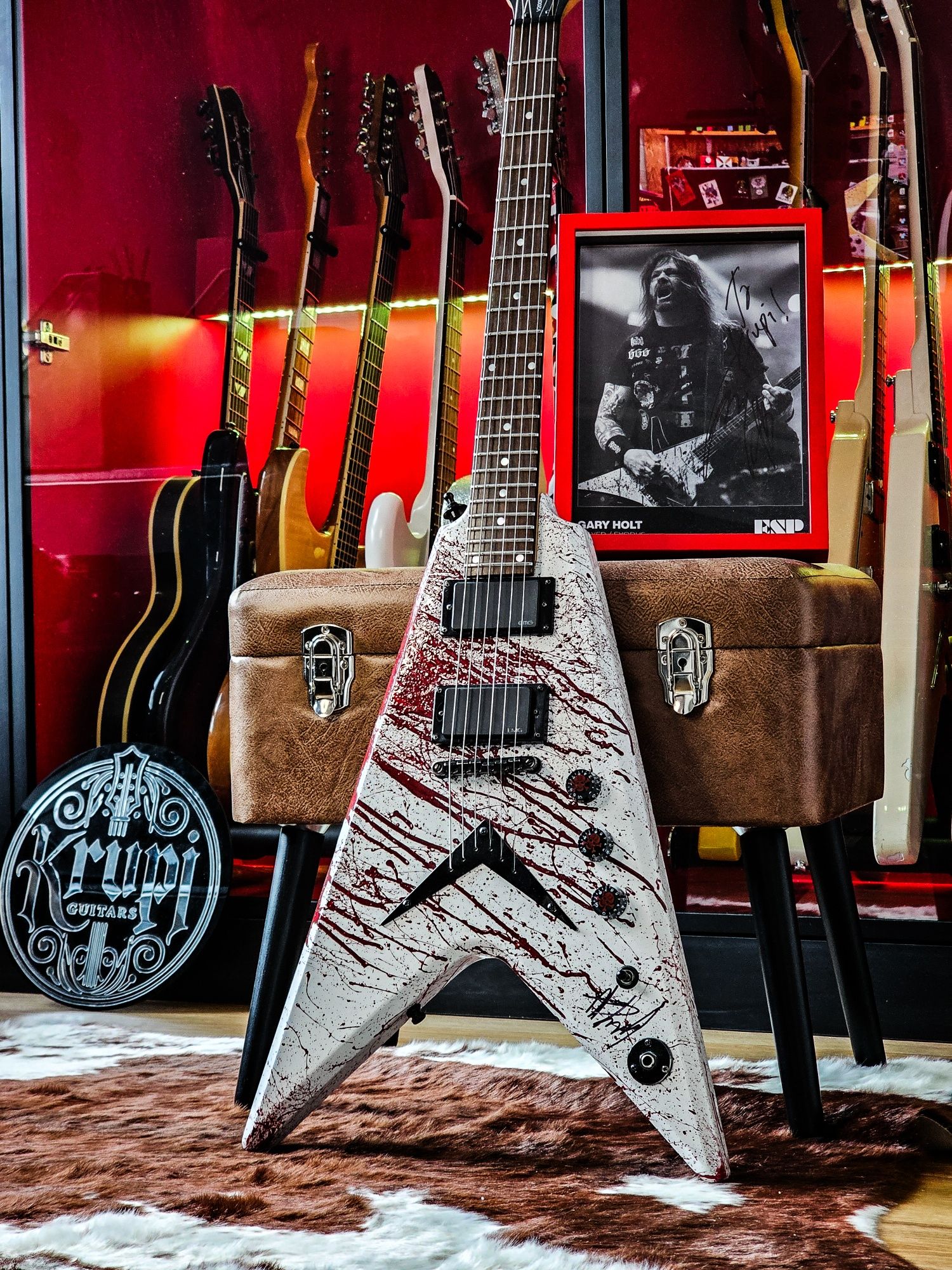 Washburn V Gary Holt signed autograf Custom Belfegor Blood Splatter