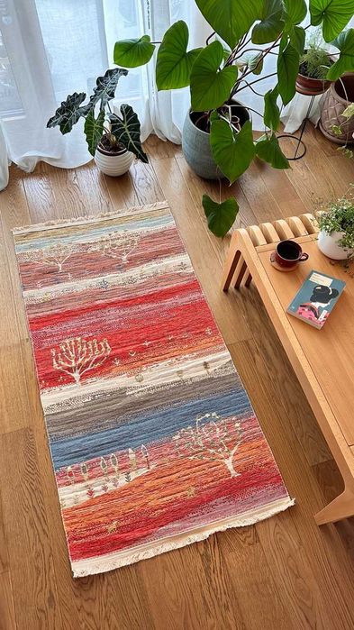 Dwustronny Dywan Kilim do Prania w Abstrakcyjny Wzór Krajobrazu 80x150