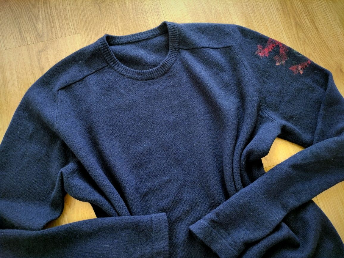 Wełniany granatowy sweter oversize 40/L, 100% wełna jagnięca