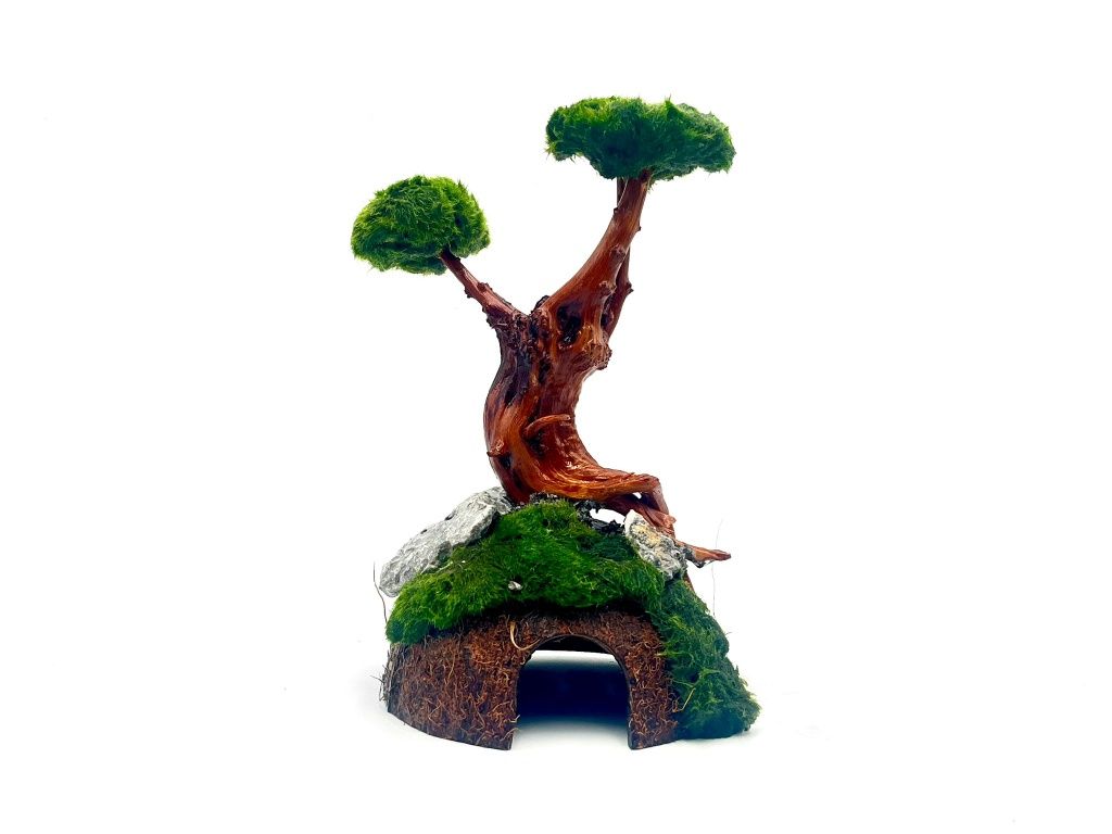 Piękna Ozdoba Aranżacja do Akwarium Drzewko Bonsai z Grotą