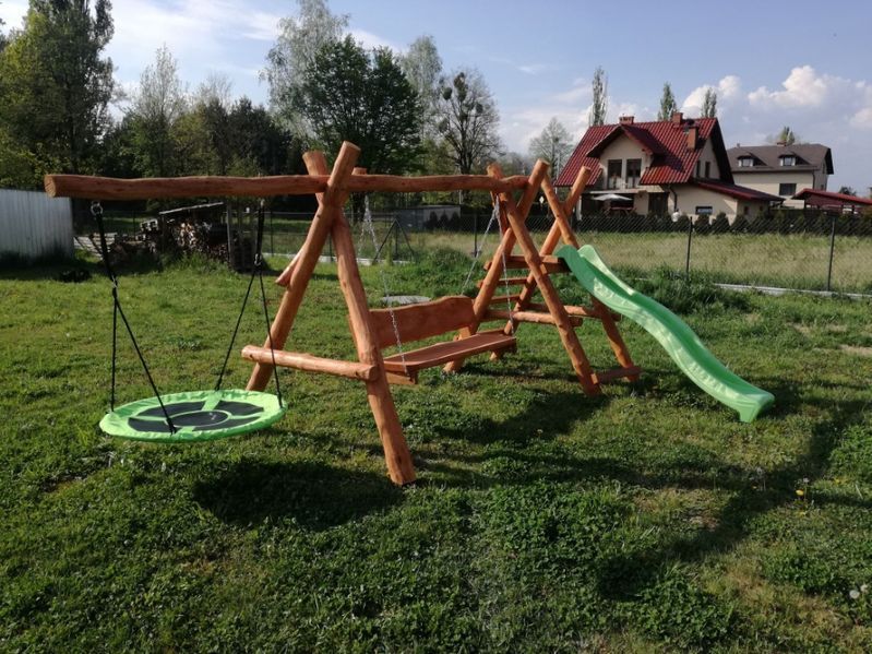 PROMKA! Drewniana huśtawka ogrodowa z grubych bali / Plac zabaw Stelaż