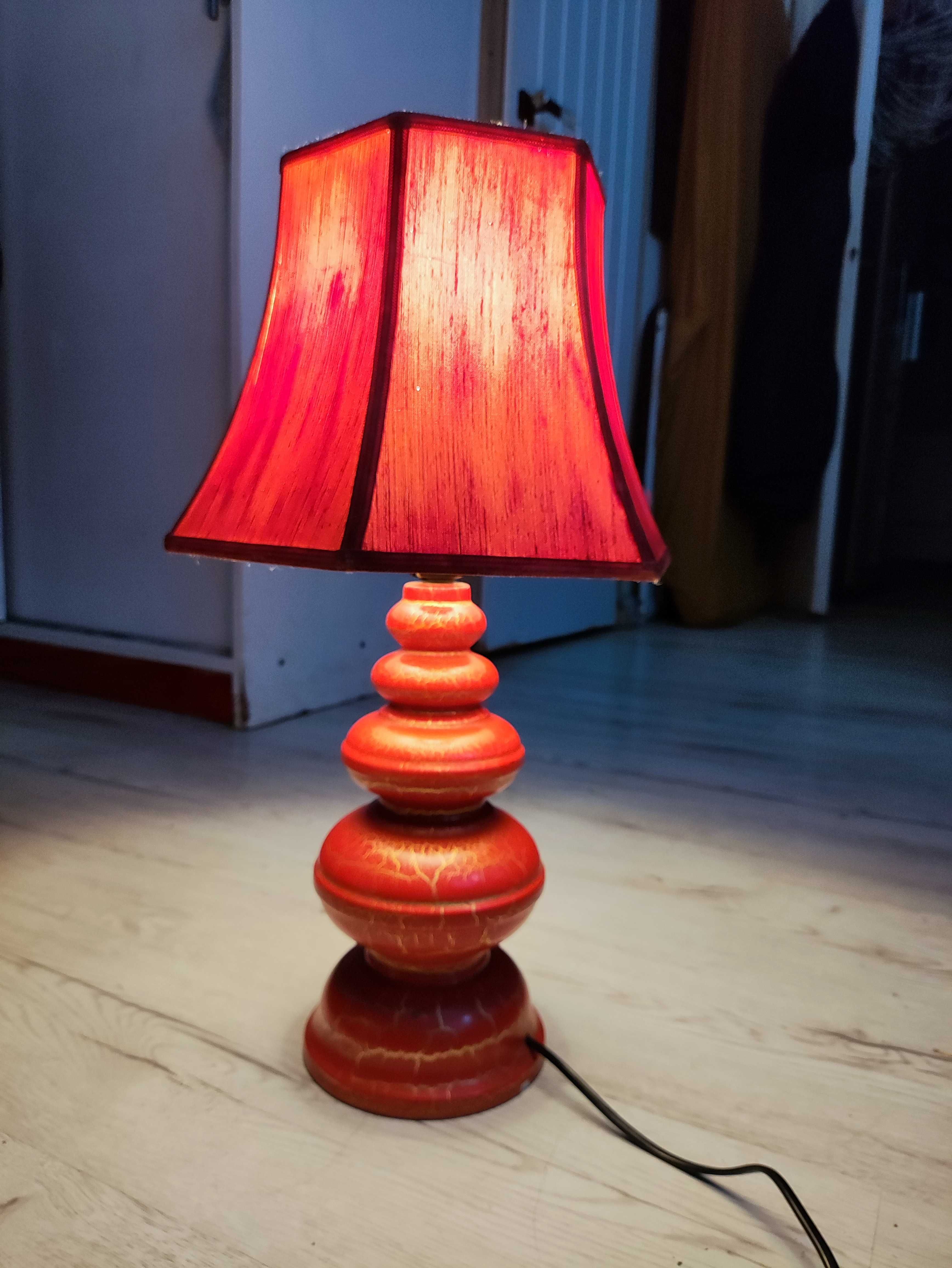 Lampa Stołowa Nocna Lampka czerwona Retro drewniana z drewna z klosz