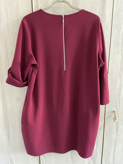 Miki rozm 48 4XL bordowa sukienka bawełna krótki rękaw kieszenie