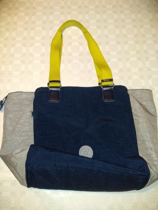 Mala Carteira Kipling azul cinzento limão tamanho médio