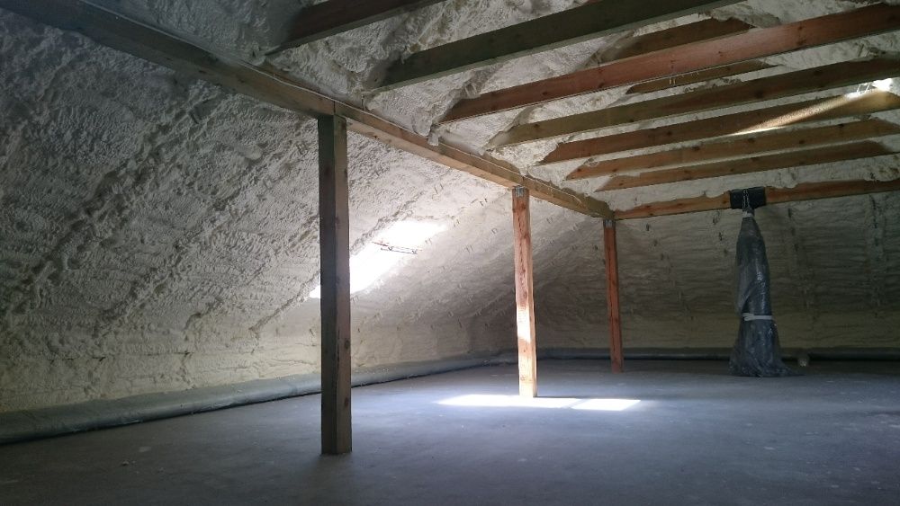 Ocieplenia celulozą, wełną lub pianą pur.