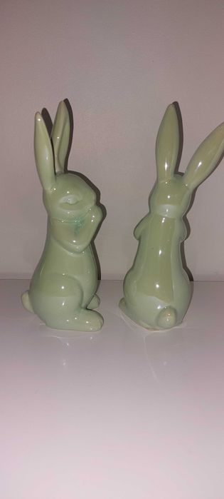 Zając zielony miętowy figurka ceramika Wielkanoc | 2 SZTUKI