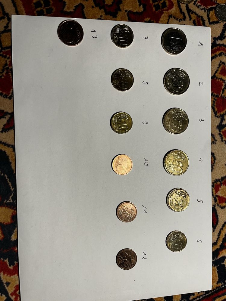 12 monet Euro/Euro Cent z 2002r + 1 moneta 10 Euro Cent z 2000r