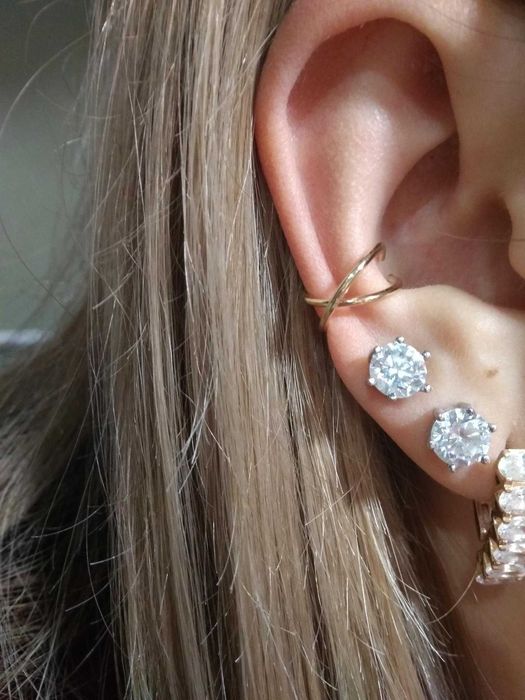 Двойная серьга  каффа обманка в ухо кафа каф кафф пирсинг, серебристая