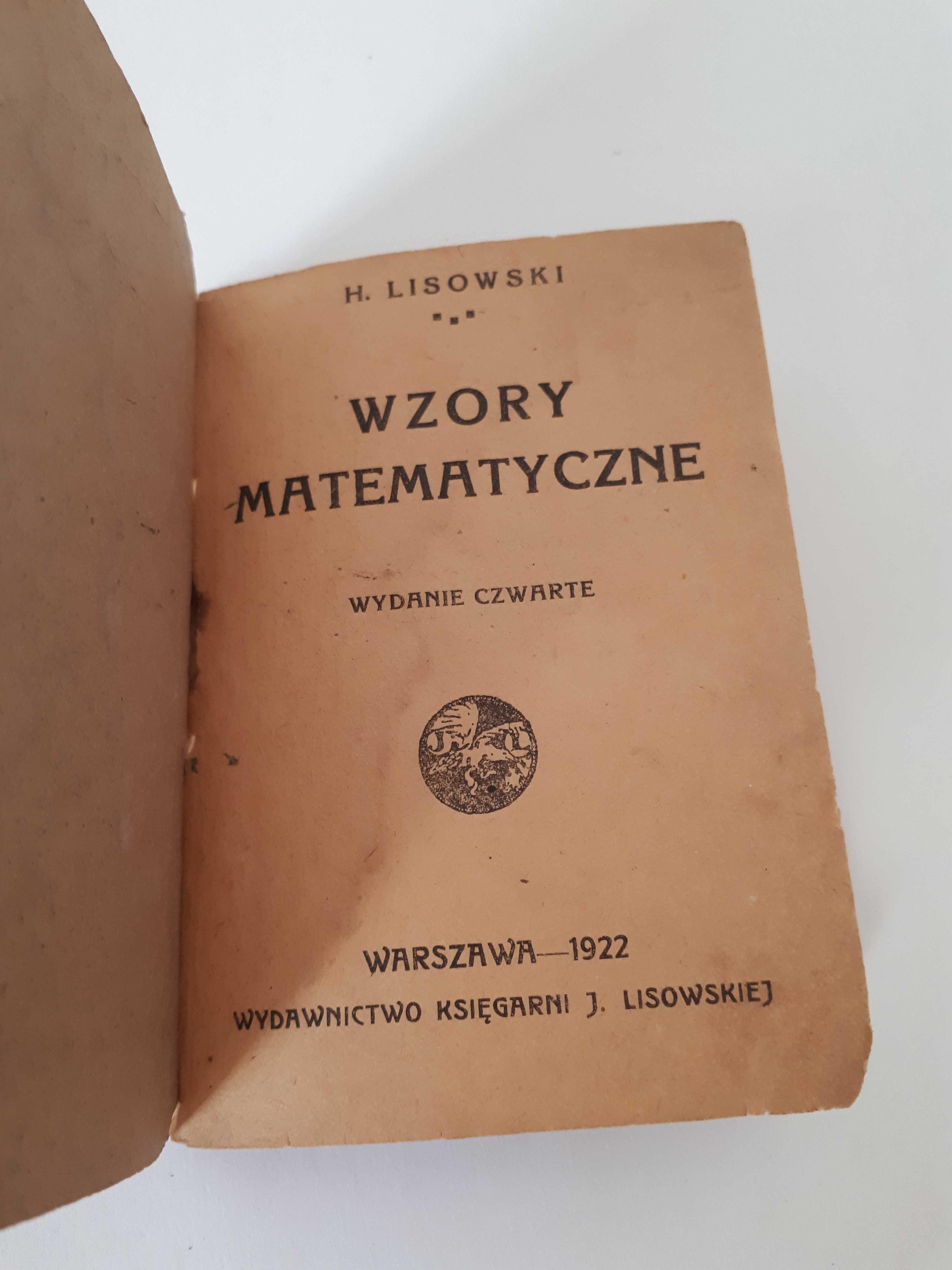 książeczka Wzory matematyczne - Lisowski 1922