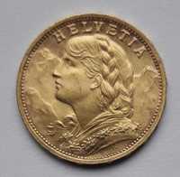 Швейцарія 20 франків 1910 золото 6,45 г Au gold 900 Швейцария