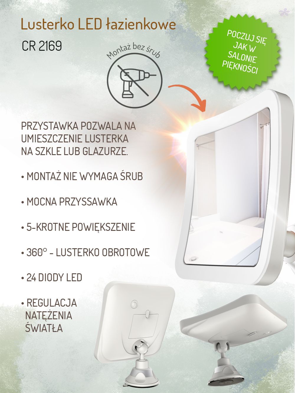 Lusterko łazienkowe LED Camry CR 2169 do makijażu podświetlane