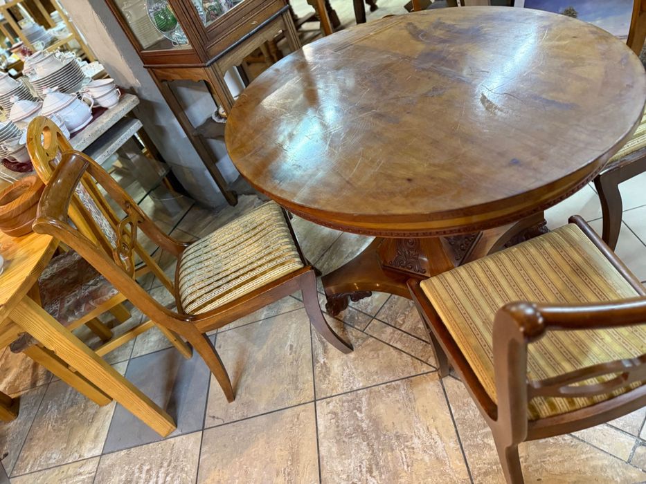 Elegancki zestaw stół owalny + 4 krzesła – Antyk, styl retro DOWÓZ