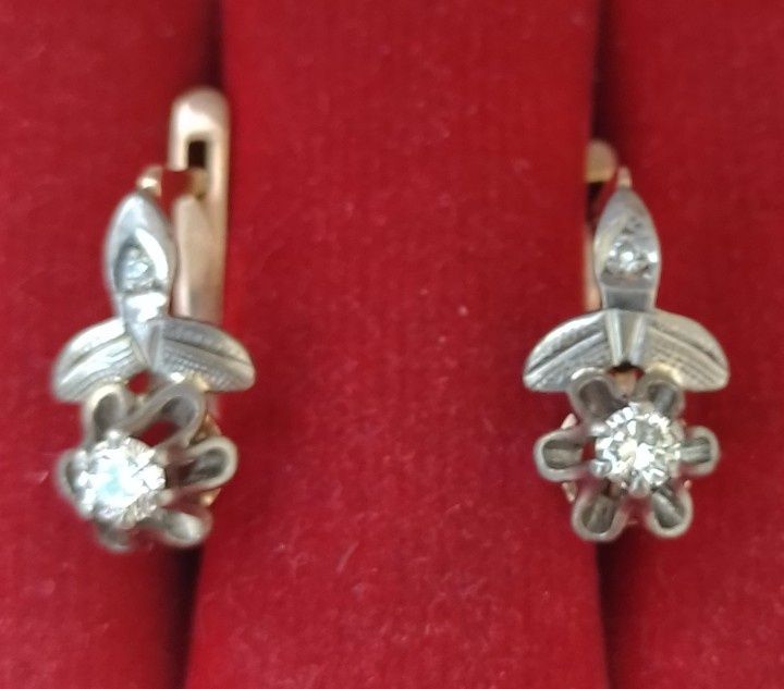 Серьги ссср 583 с бриллиантами 0,33ct 4,12г
