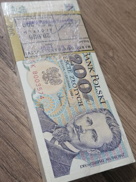 ORYGINALNE Paczka 200zl J.Dąbrowski  100 sztuk paczka stan UNC