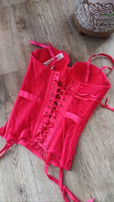 Różowy gorset neonowy wiązany Censored 75B sexy walentynki