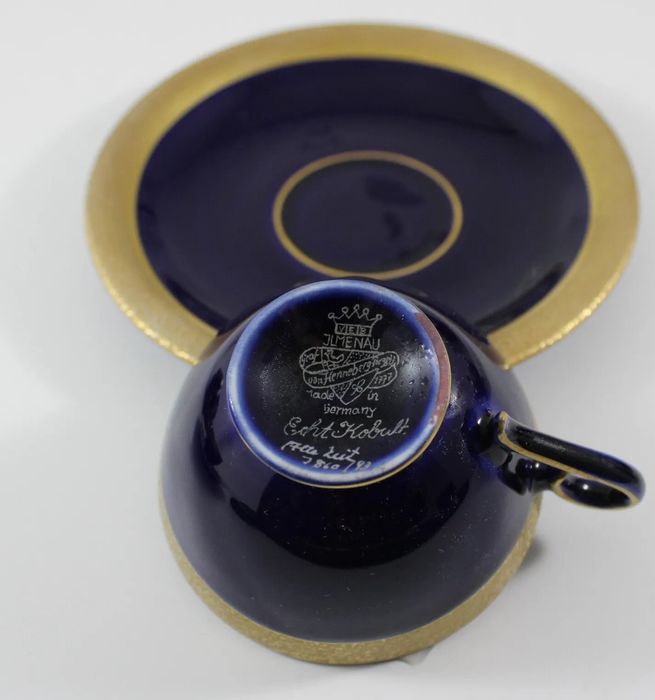Porcelana Turyngia ILMENAU ECHT Kobalt Złocony serwis MOKKA