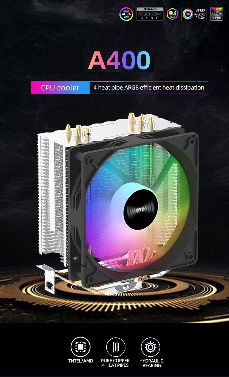 Баштовий кулер A400 RGB 120mm на 4 мідні трубки am4 am5 lga1700