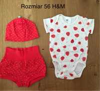 Komplet letni body+spodenki+czapeczka truskawka r.50/56 H&M