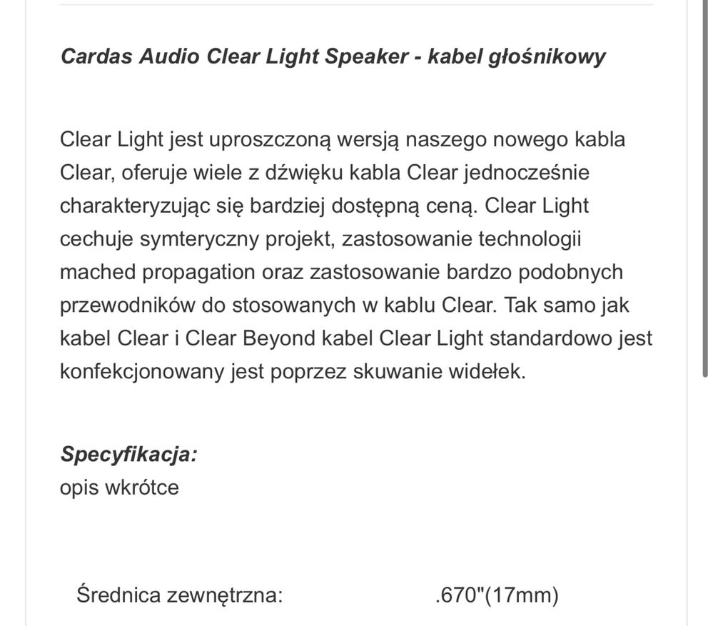 Cardas Clear Light  kable głośnikowe z 02/2024 RABAT 50%