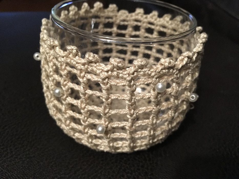 Copos para vela decorados a crochet