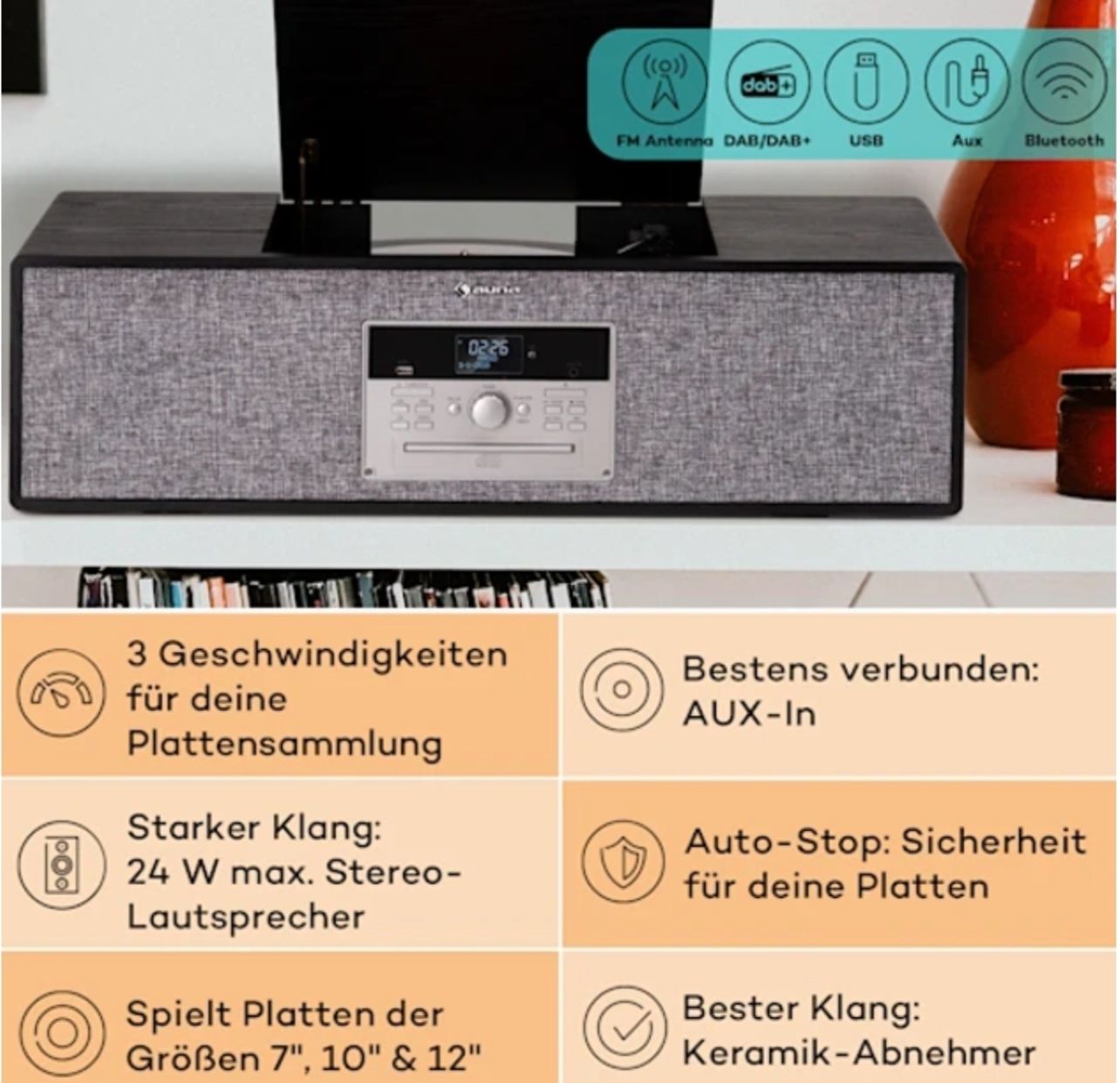 Ретро програвач вінілових платівок auna Julie Ann Stereo System