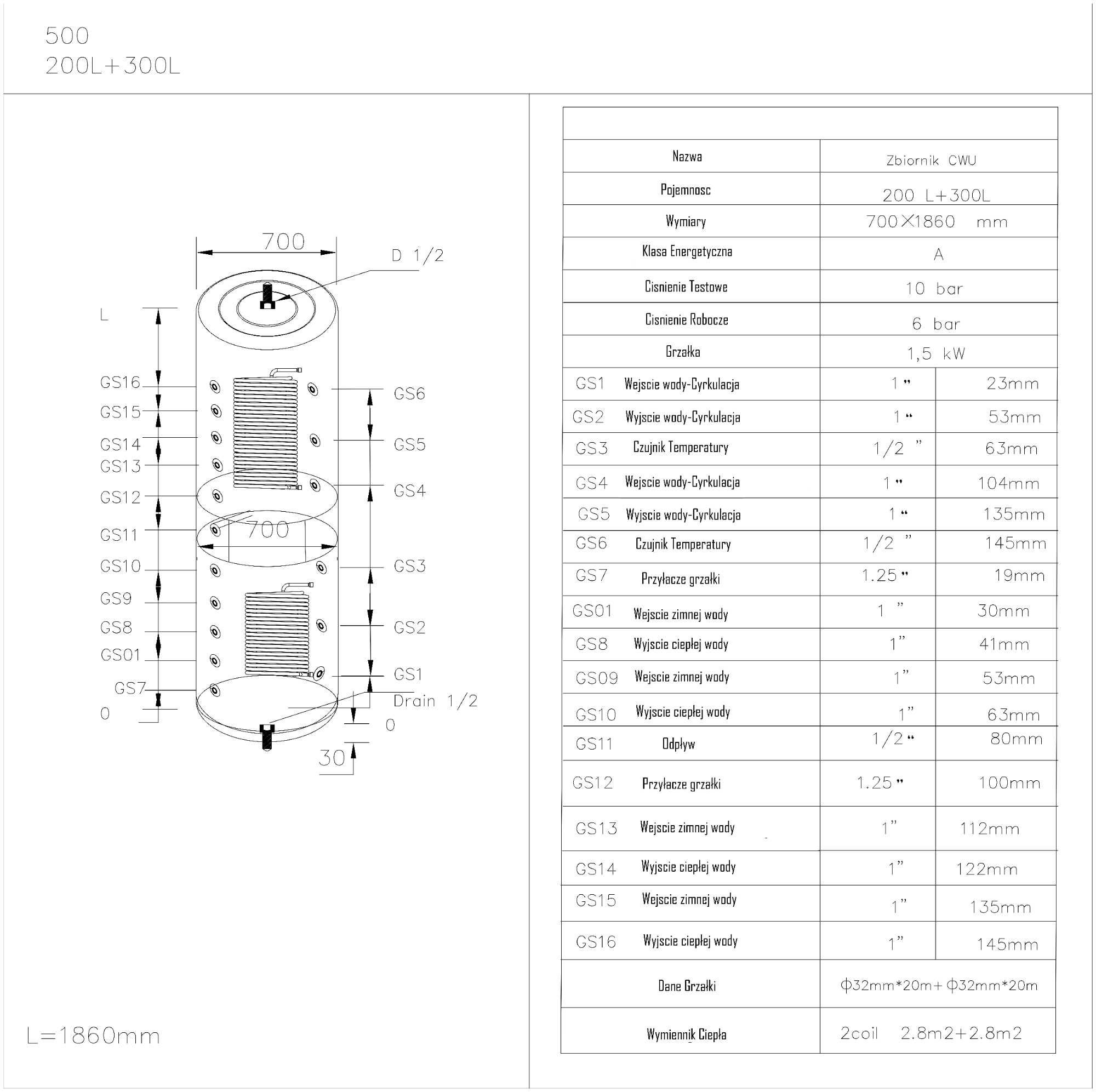 Zbiornik kombinowany Bojler/Bufor 250+250 / 200+200